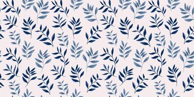 Abstract artistic tiny branches leaves pattern. Blue small leaf stems seamless print. drawing illustration. Nature ornament for textile, surface design, fabric, wallpaper vector