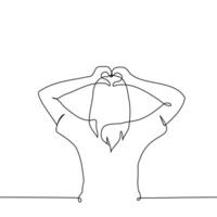 woman back view showing heart shape above head with hands, concept of love confession with gestures in korean style - one line art . vector