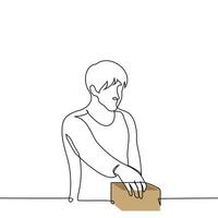 man put his hand in a box - one line art . concept draw lots, nostalgic mood, exploration of the unknown vector