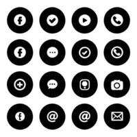a grid of 16 circular black social media icons on a light peach background, representing popular vector