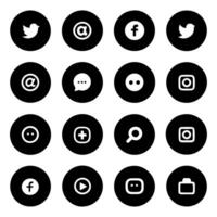 a grid of 16 circular black social media icons on a light peach background, representing popular vector