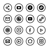 a grid of 16 circular black social media icons on a light peach background, representing popular vector