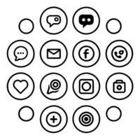 a grid of 16 circular black social media icons on a light peach background, representing popular vector