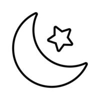 Crescent moon and star outline shape template isolated on white background. vector