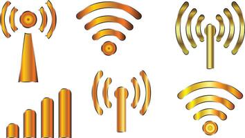 Set of wifi and hotspot luxury icons logos with golden color isolated on transparent white background vector