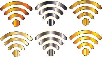 Luxury wifi icon logos set with golden and silver color isolated on transparent white background vector