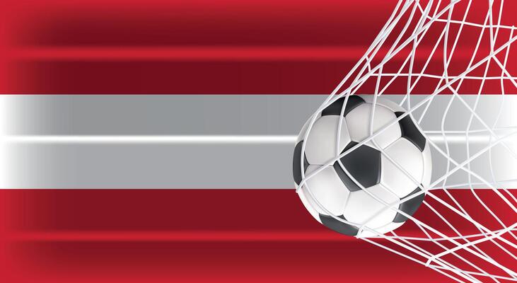 Soccer Football ball in Goal Net Isolated on Austria Shaded Flag, Sports Accessory Equipment for Playing Game, Championship and Competition Design