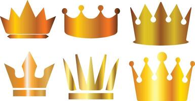 Six luxury crown set with different golden colors isolated on transparent white background vector
