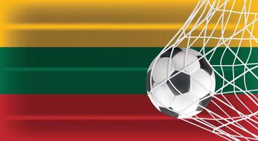 Soccer or Football ball in Goal Net Isolated on Lithuania Shaded Flag, Sports Accessory Equipment for Playing Game, Championship and Competition Design Element Realistic 3D vector