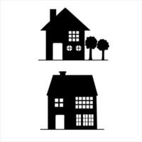 Two houses with trees and trees in the front and back vector