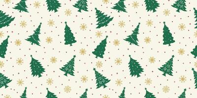 Christmas seamless pattern design, Christmas tree and snowflake. happy new year, winter holiday, snowfall. Green and gold color combination. vector