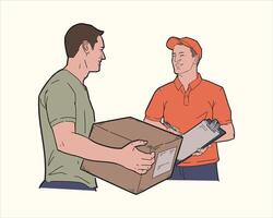 A man is holding a box and another man is holding a clipboard vector