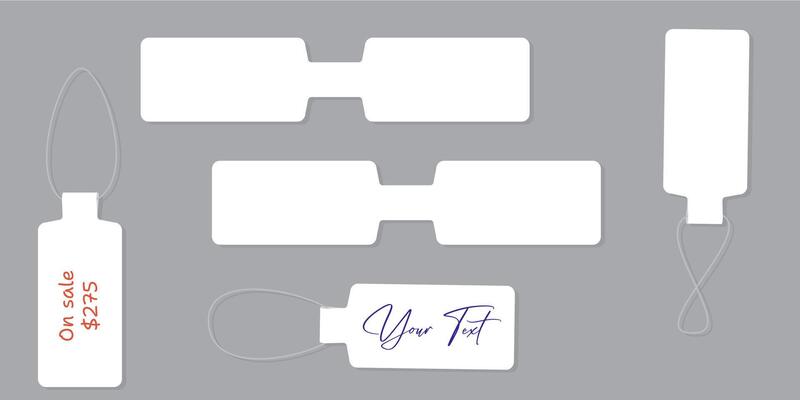 Self-adhesive paper jewelry price tag. Blank price label. White sticker to indicate the expiration date. illustration isolated on gray background.