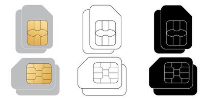 Set of sim cards. ID card mockup template. Realistic illustration for design. Mobile cellular phone. Sign, symbol, icon or logo isolated on background. EMV gold chip. Concept of technology. vector