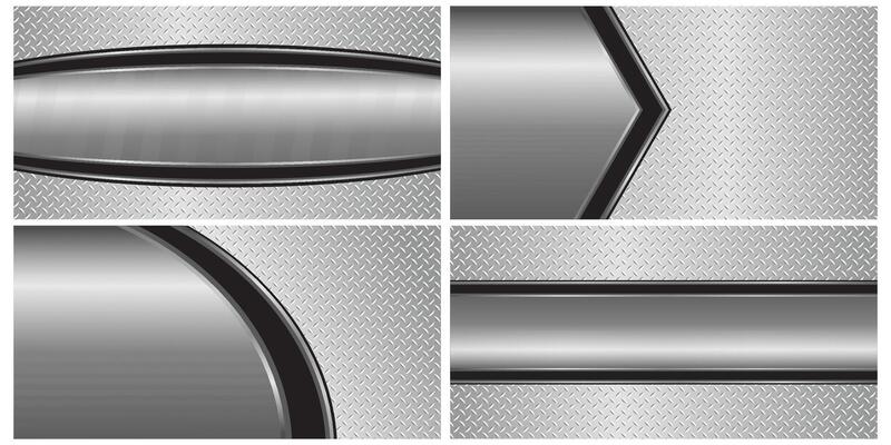 Set of silver gray metal backgrounds, 3D polished chrome metallic and shiny diamond plate texture, illustration