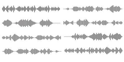 Set of voice message equalizer. Voice sound line with broken lines isolated on white background. Vortex, sonar wave, soundwave, sunburst, signal signs. graphic illustration vector