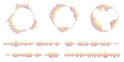 Set of circular ripple icons. Concentric circles with broken lines isolated on white background. Vortex, sonar wave, soundwave, sunburst, signal signs. graphic illustration vector