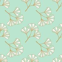 Mint pattern with Ginkgo biloba leaves silhouette gold and white color. On light green background. vector