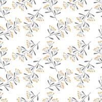 Winter and autumn pattern with twigs and yellow berry, hand drawn doodles on white background. For packaging, textile covering. vector