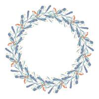 Decorative winter cool floral wreath design featuring blue twigs and orange berry arranged in circular pattern against white background. vector