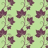 Grape vine with leaves pattern, burgundy vine silhouette on green background. vector