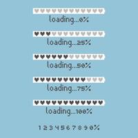 collection set of retro game 8bit heart life pixel art loading process progress counter bar computer battery, banner vector