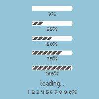 collection set of retro game 8bit pixel art loading process progress counter bar computer battery, banner vector