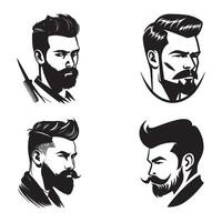 A set of face man beard man emblems icons bearded hipster men faces vector