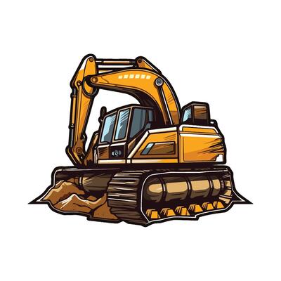 Modern Illustration of a yellow excavator with black tracks