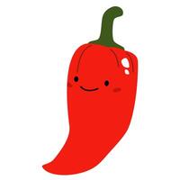 Flat illustration on white background in children's style. Red pepper with cute face vector