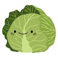 Flat illustration on white background in children's style. Cabbage with cute face vector