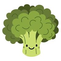 Flat illustration on white background in children's style. Broccoli with cute face vector