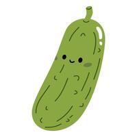 Flat illustration on white background in children's style. Cucumber with cute face vector