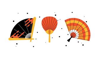 Paper Fans in Different Shapes. Cartoon Designs Inspired by Chinese and Japanese Styles. vector