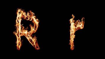 Uppercase and lowercase symbol R burning in fire. video
