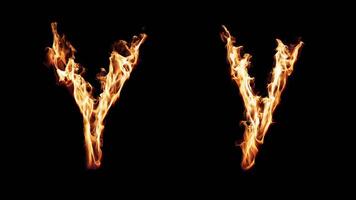 Uppercase and lowercase symbol Y burning in fire. video