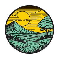 A Circle With a Mountain and Trees in The Background vector