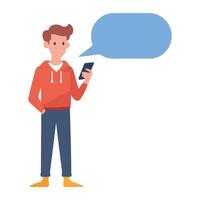 A Man is Chatting on a Mobile Flat Illustration. speech bubble added. vector