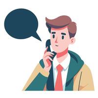 A Flat Illustration of a Man is Talking on a Mobile. vector