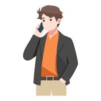 A Flat Illustration of a Businessman is Calling on a Mobile. vector