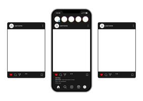 Social media app dark mode carousel post smartphone layout vector