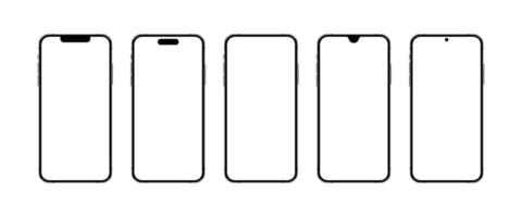 Realistic smartphone devices mockup collection. Set of different style modern mobile phones with blank display for graphic design vector