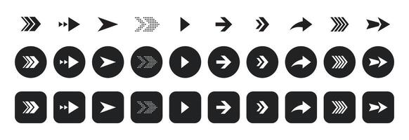 Web arrow cursor button icon set. Flat round square style arrows collection for user interface design illustration vector