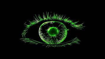 Neon frame effect, bright eyes on black background video