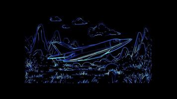 Neon frame effect, Plane Symbolizes creativity or simple fun learning on black background video