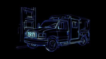 Neon frame effect, Ambulance Represents emergency services on black background video