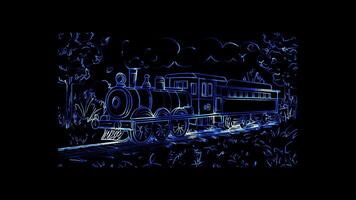 Neon frame effect, Train on black background video