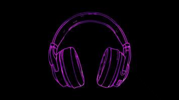 Neon frame effect, Headphones Represents audio learning or language labs on black background video