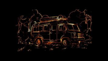 Neon frame effect, Bus on black background video
