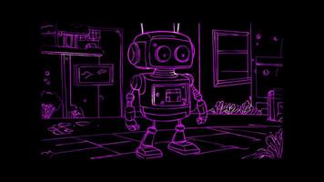 Neon frame effect, Robot Represents robotics or technological education on black background video